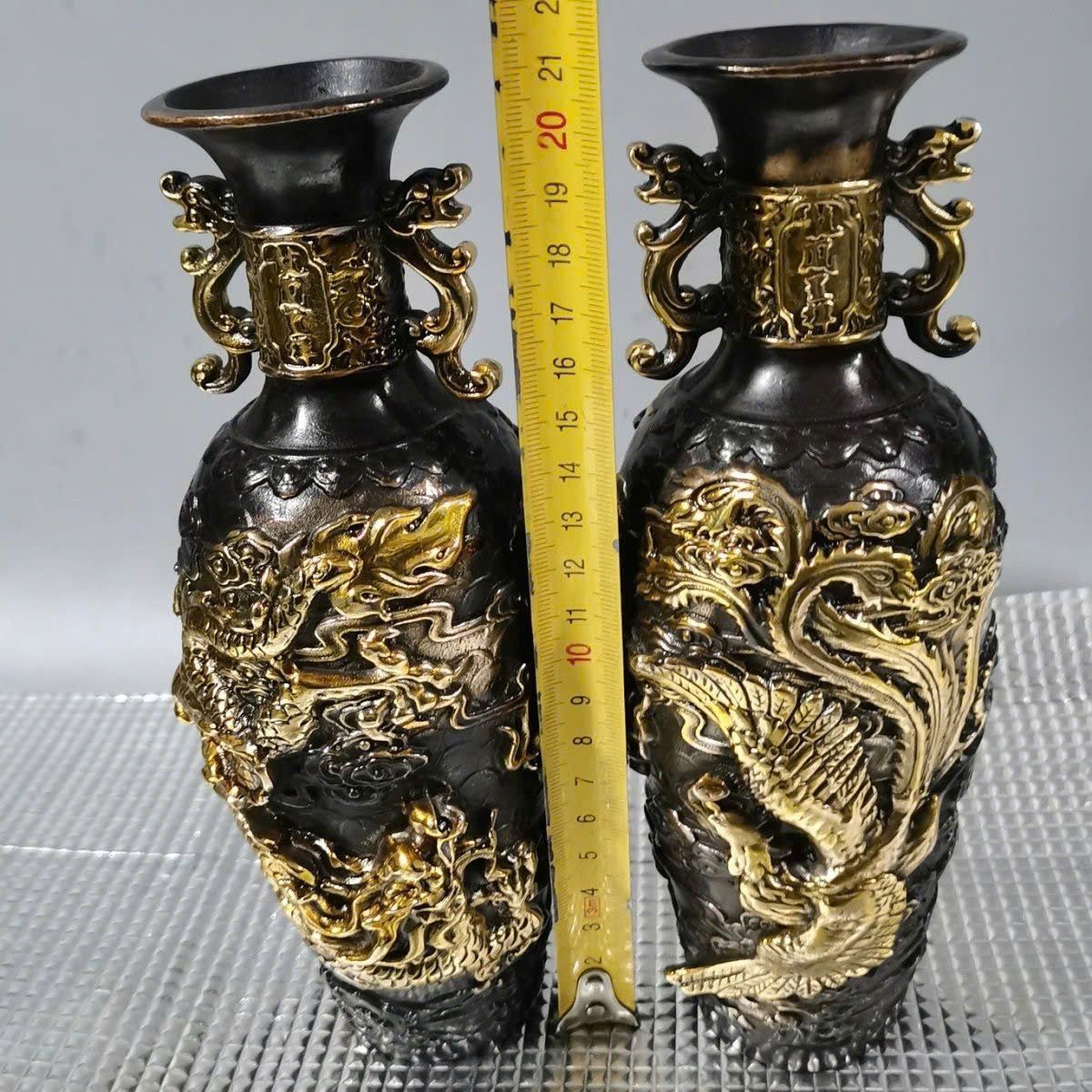  Cặp bình đồng Long Phượng cũ sưu tầm BKMECN-9370 