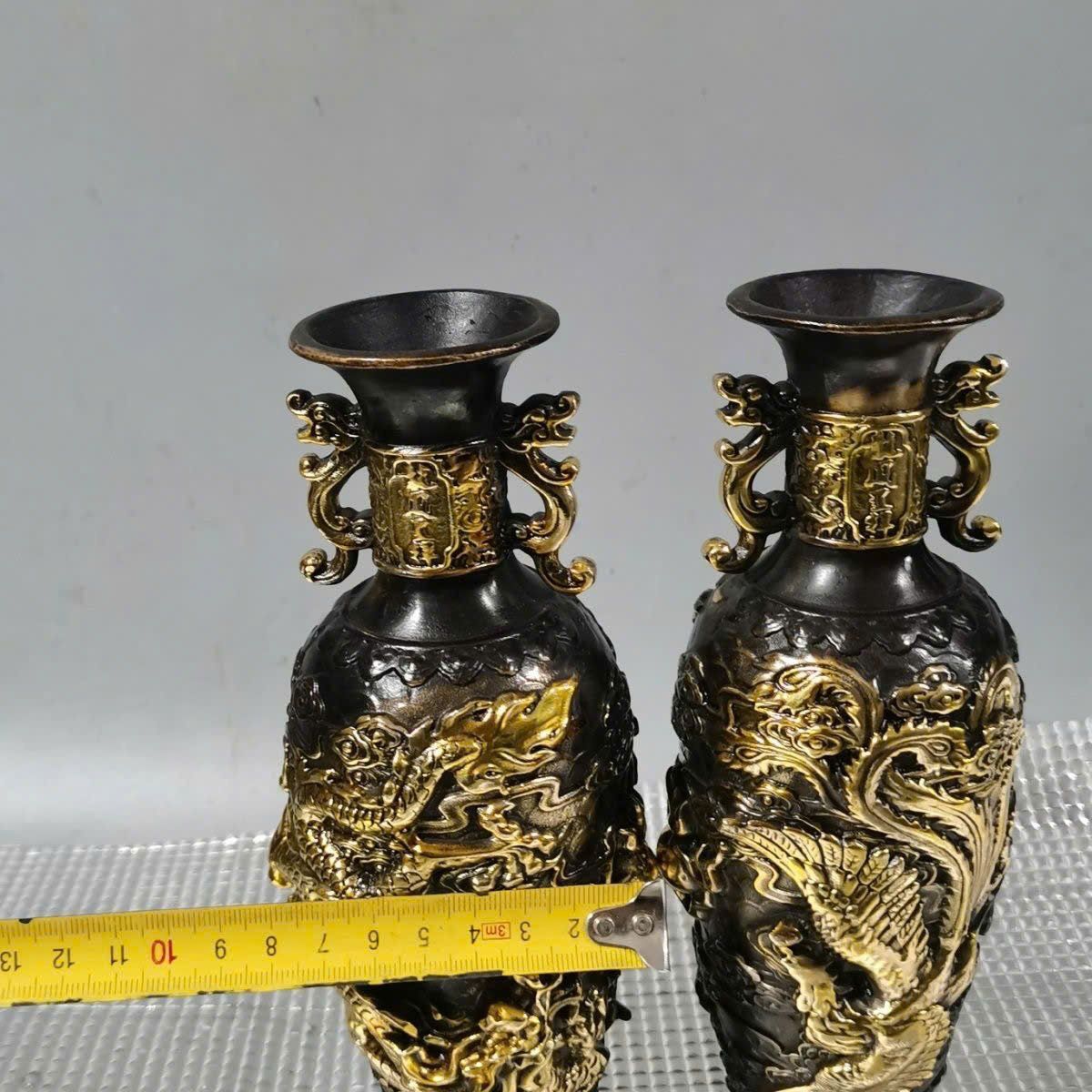  Cặp bình đồng Long Phượng cũ sưu tầm BKMECN-9370 