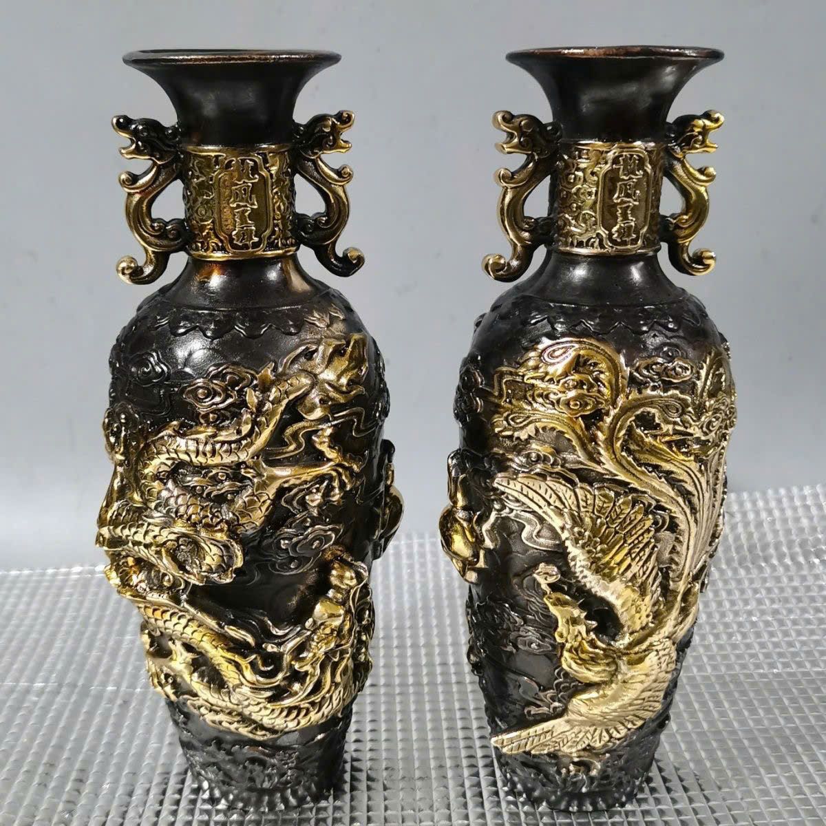  Cặp bình đồng Long Phượng cũ sưu tầm BKMECN-9370 