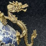  Cặp bình sứ đồng quai rồng khảm ngọc cổ sưu tầm BKMECN-9373 