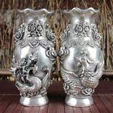  Cặp Bình Bạc cũ Rồng Phượng sưu tầm BKMECN-9380 