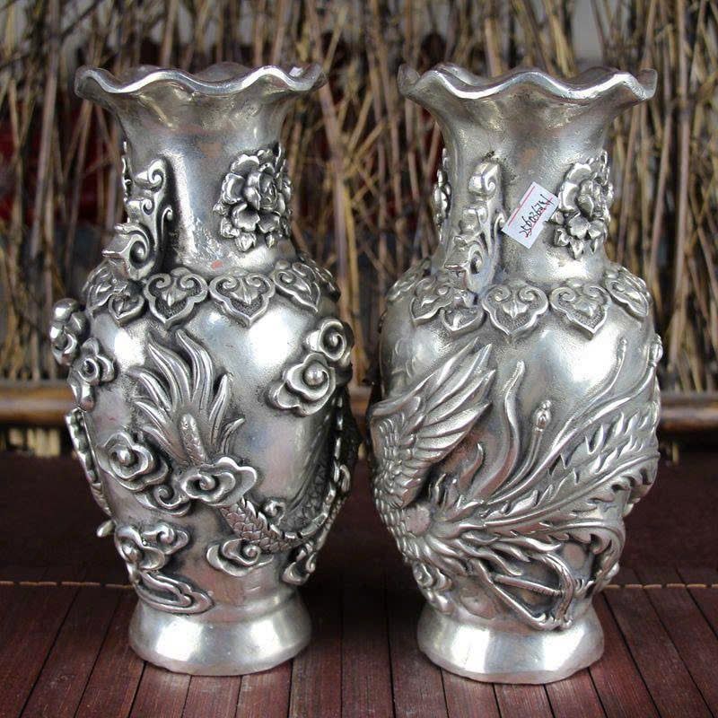  Cặp Bình Bạc cũ Rồng Phượng sưu tầm BKMECN-9380 