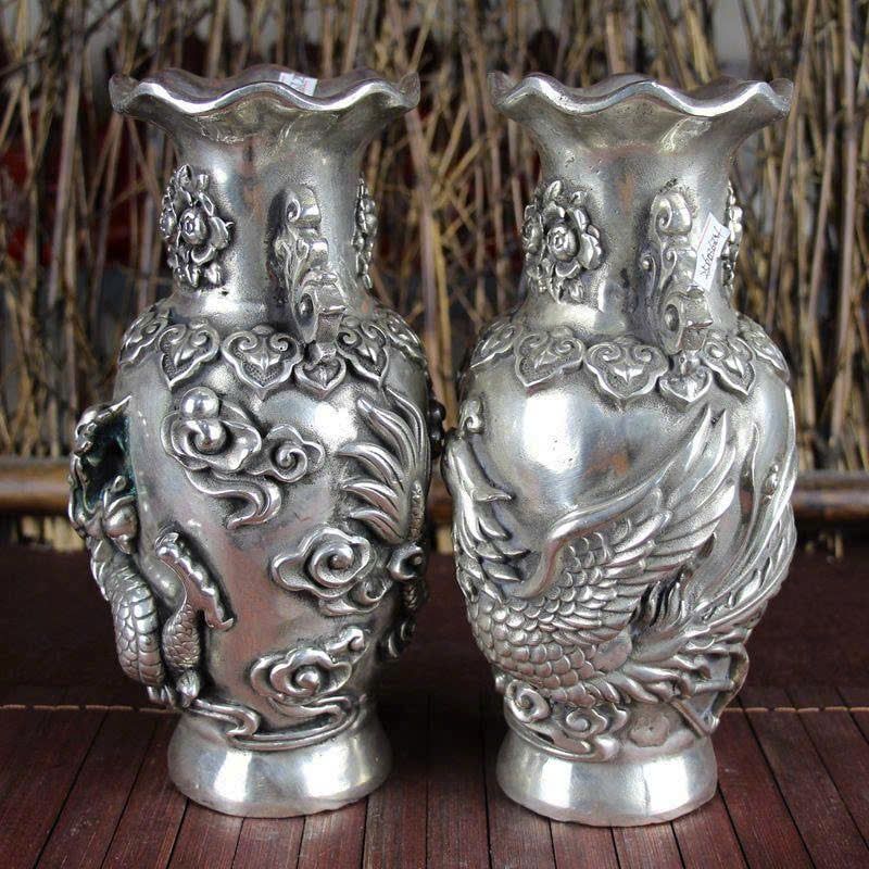  Cặp Bình Bạc cũ Rồng Phượng sưu tầm BKMECN-9380 