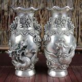  Cặp Bình Bạc cũ Rồng Phượng sưu tầm BKMECN-9380 