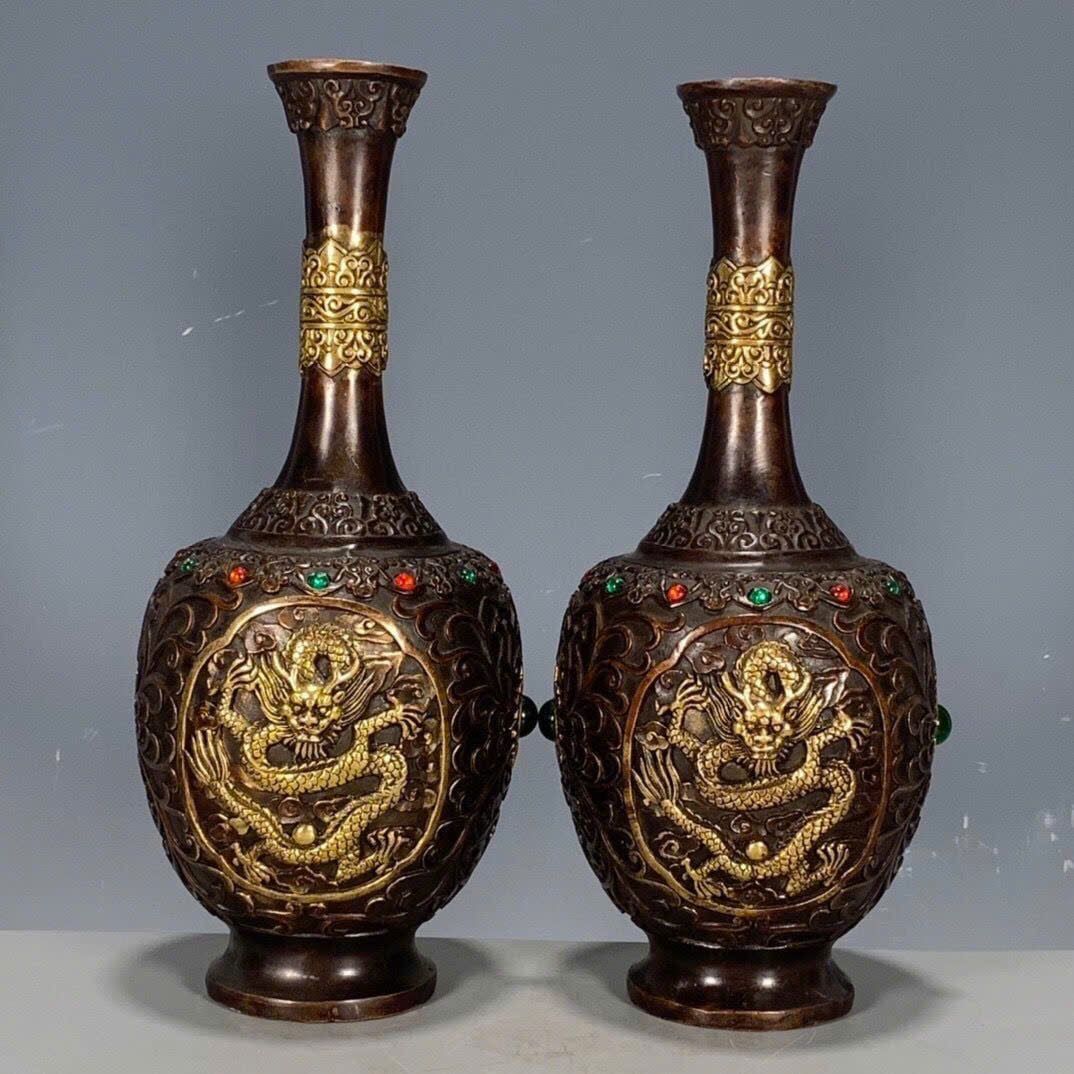  Bình Đồng nguyên chất hàng cũ sưu tầm mạ Vàng BKMECN-9382 