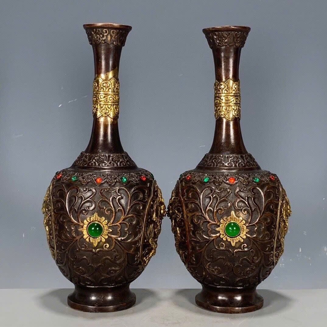  Bình Đồng nguyên chất hàng cũ sưu tầm mạ Vàng BKMECN-9382 