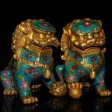  Đôi Sư Tử Đồng pháp lam xưa sưu tầm BKMECN-9386 