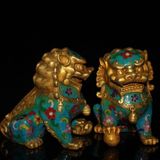  Đôi Sư Tử Đồng pháp lam xưa sưu tầm BKMECN-9386 