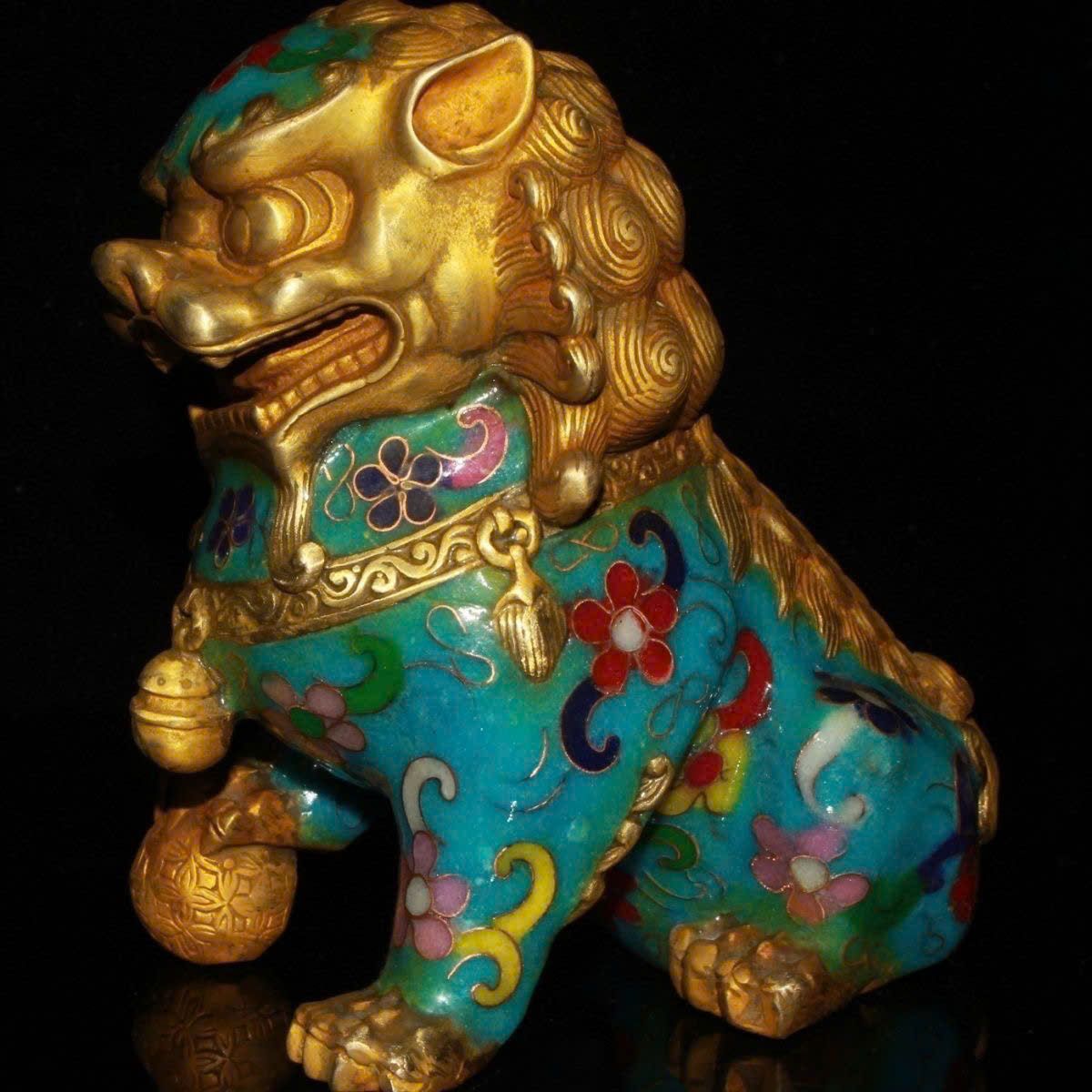  Đôi Sư Tử Đồng pháp lam xưa sưu tầm BKMECN-9386 