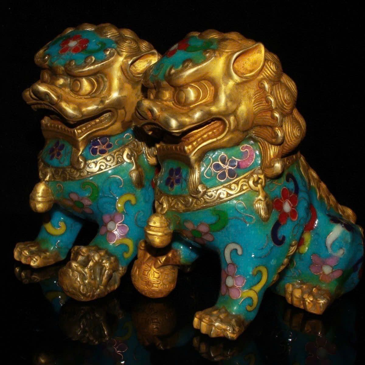  Đôi Sư Tử Đồng pháp lam xưa sưu tầm BKMECN-9386 