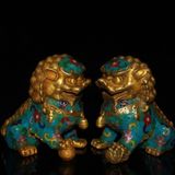  Đôi Sư Tử Đồng pháp lam xưa sưu tầm BKMECN-9386 