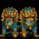  Đôi Sư Tử Đồng pháp lam xưa sưu tầm BKMECN-9386 