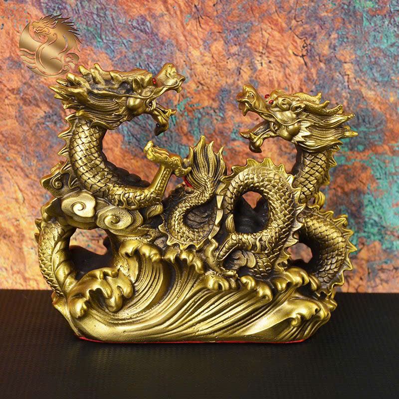  Tượng Song Long Hý Châu đồng nguyên khối sưu tầm BKMECN-9388 