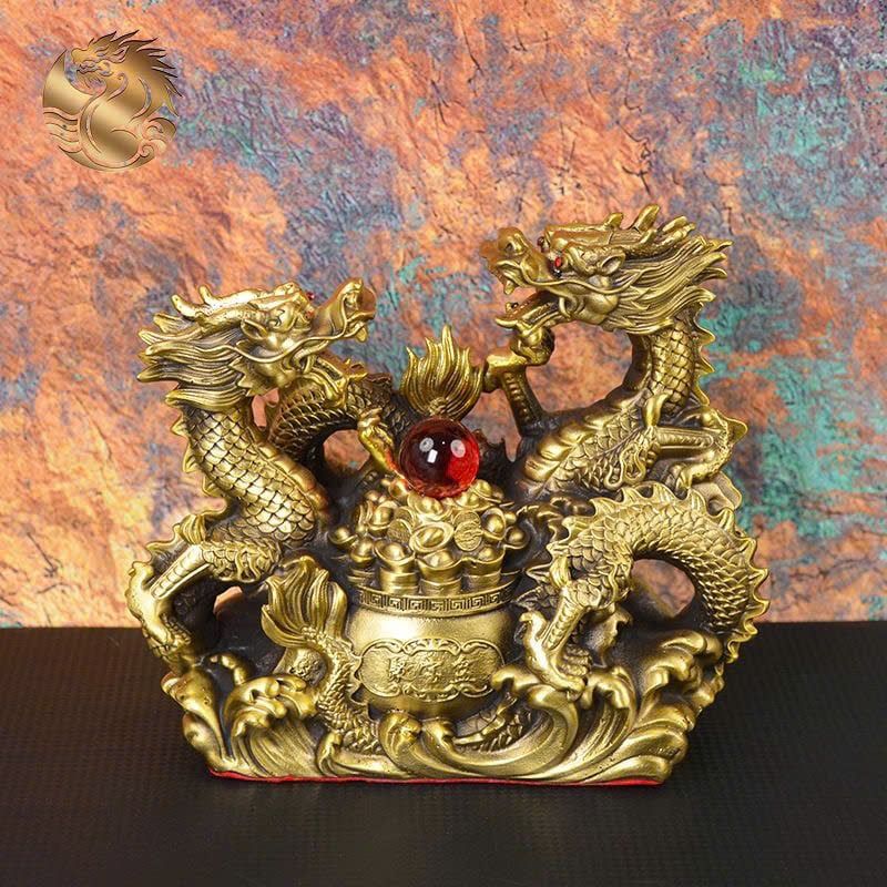  Tượng Song Long Hý Châu đồng nguyên khối sưu tầm BKMECN-9388 