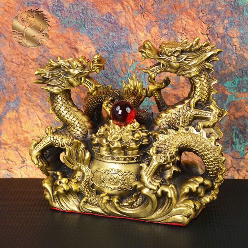  Tượng Song Long Hý Châu đồng nguyên khối sưu tầm BKMECN-9388 