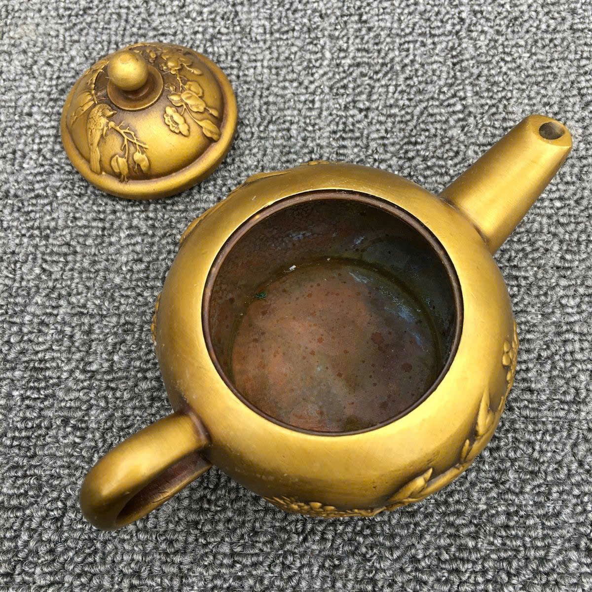  Ấm trà Hoa điểu đồng cũ sưu tầm BKMECN-9397 