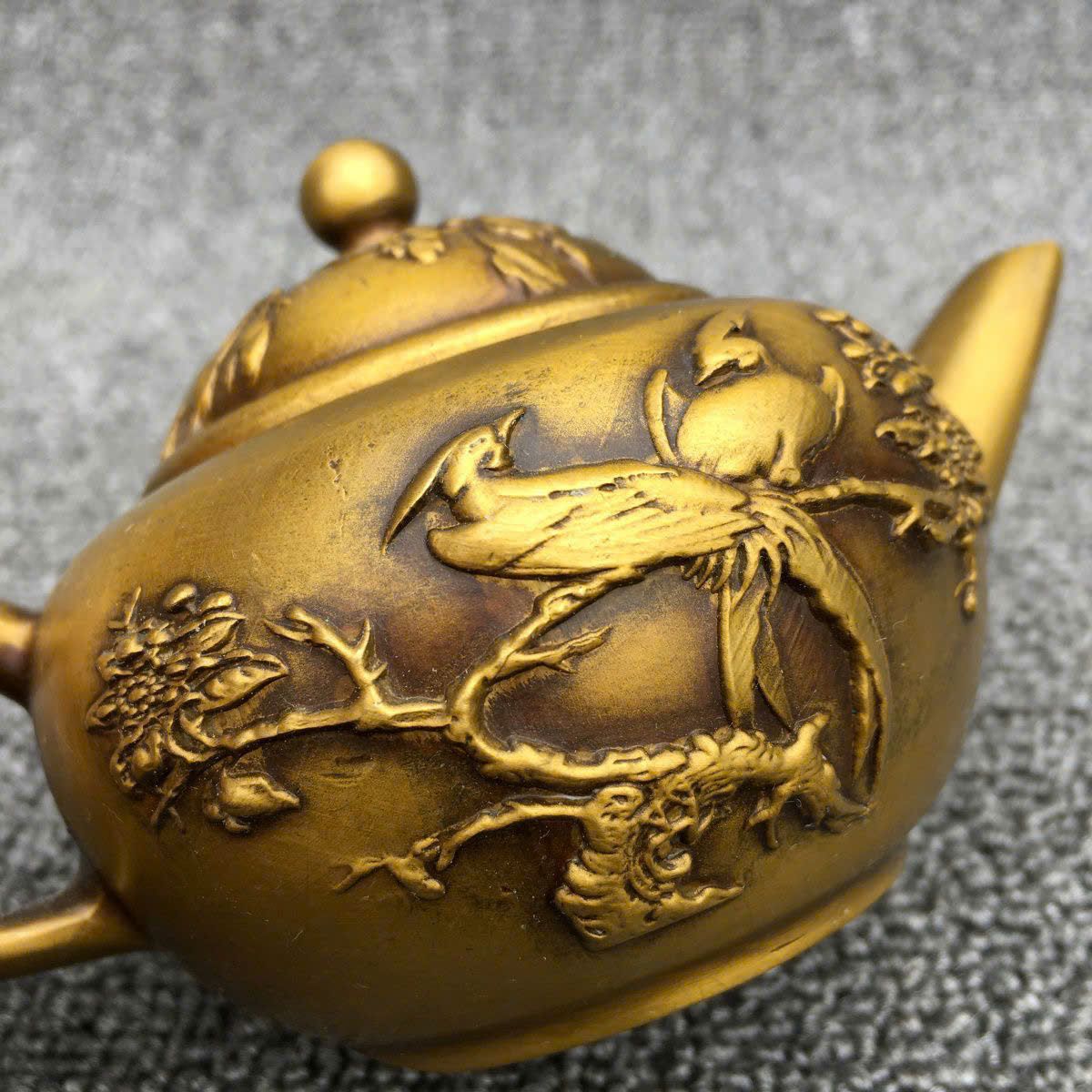  Ấm trà Hoa điểu đồng cũ sưu tầm BKMECN-9397 