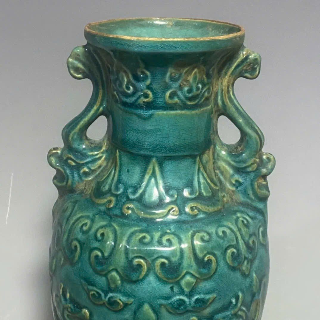  Bình gốm sưu tầm cổ men xanh BKCECN-9410 