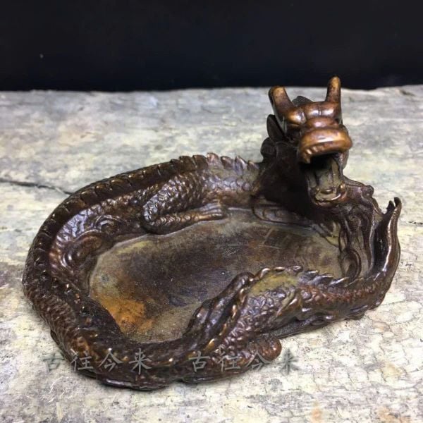  Khay Đồng Cũ hình Rồng Cuộn Cát Tường BKMECN-9412 