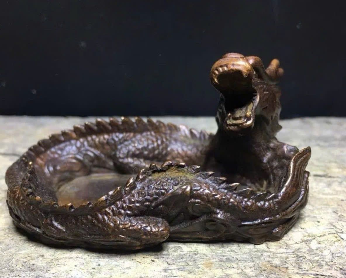  Khay Đồng Cũ hình Rồng Cuộn Cát Tường BKMECN-9412 