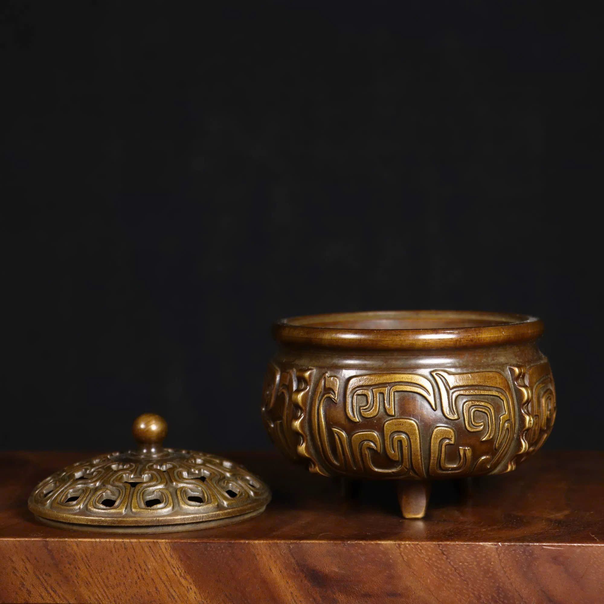  Lư trầm cổ bằng đồng cũ sưu tầm BKMECN-9415 