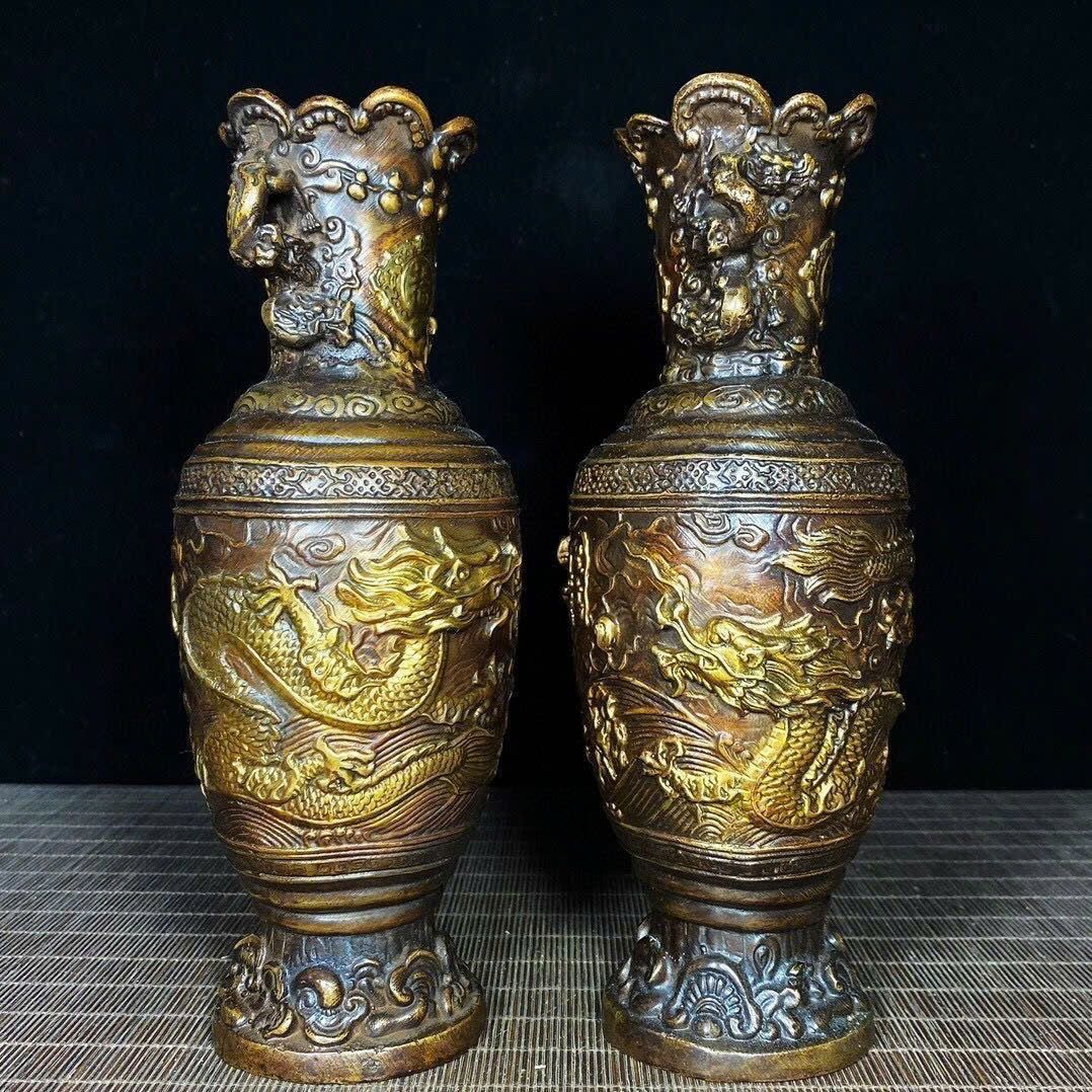  Cặp bình đồng thau cũ mạ vàng BKMECN-9426 