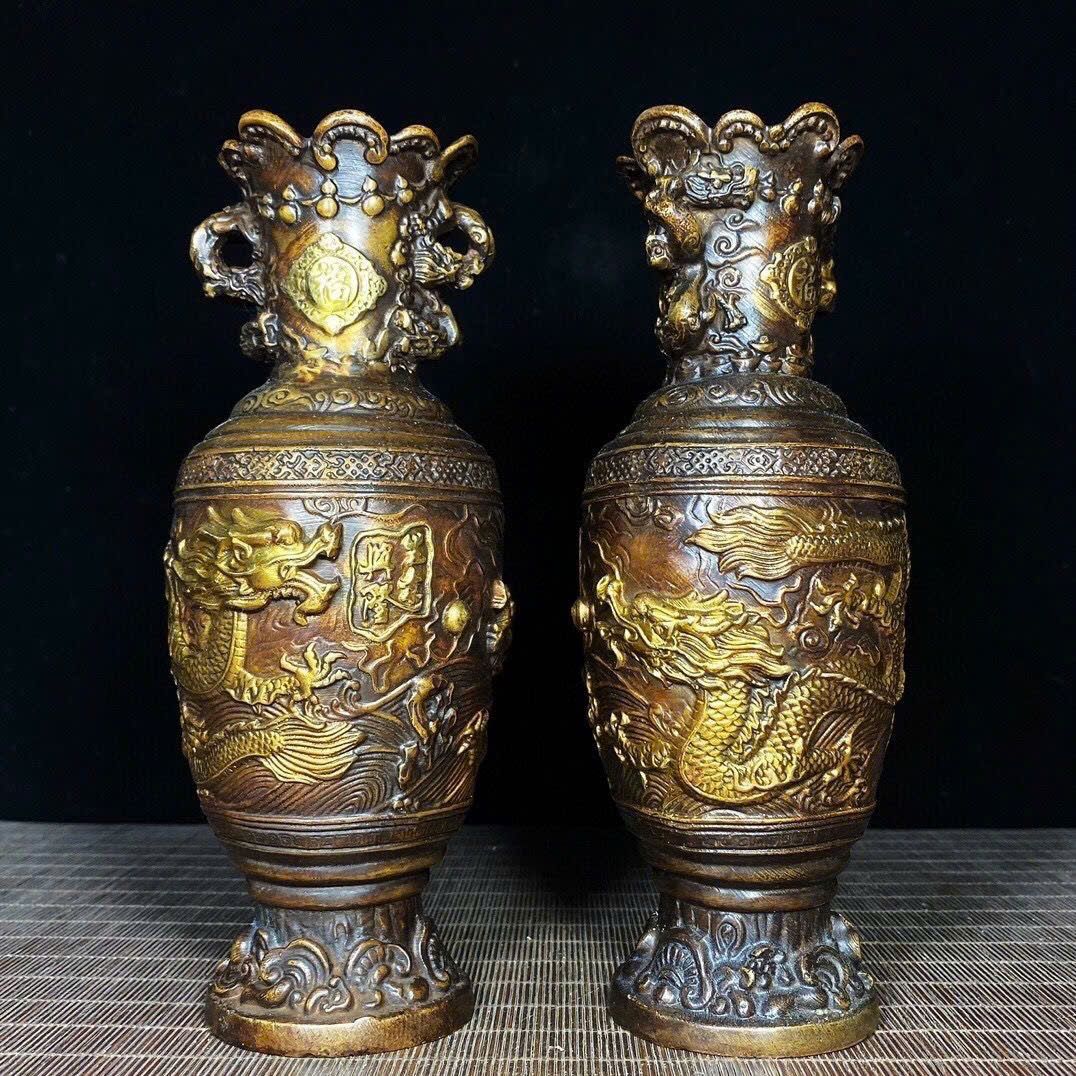  Cặp bình đồng thau cũ mạ vàng BKMECN-9426 