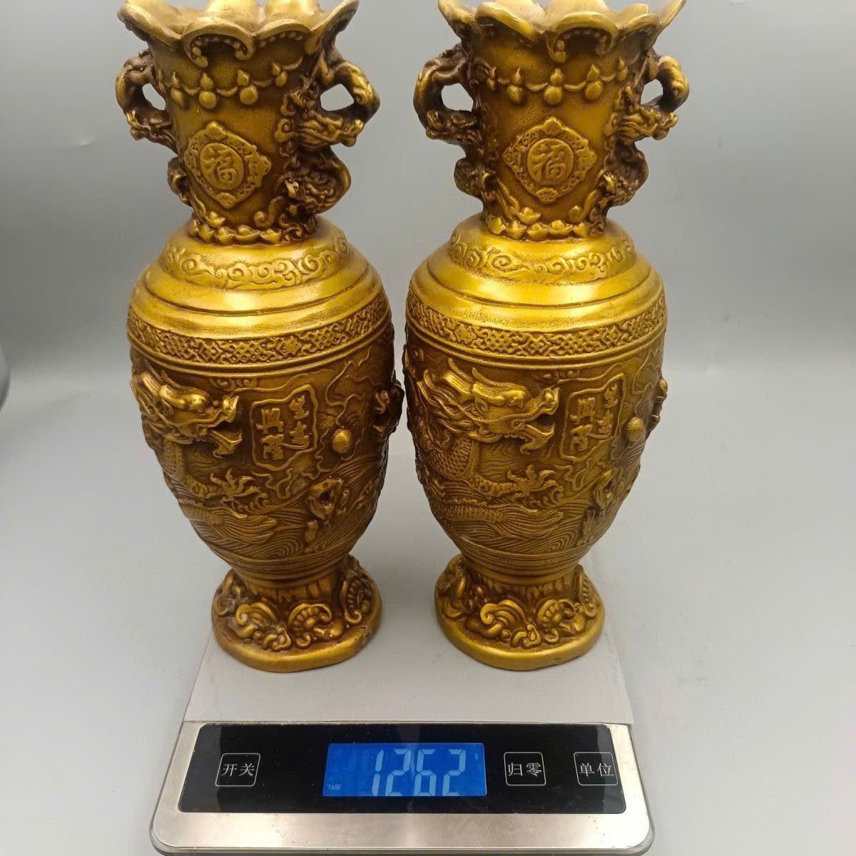  Cặp bình đồng vàng Song Long Hý Châu BKMECN-9427 