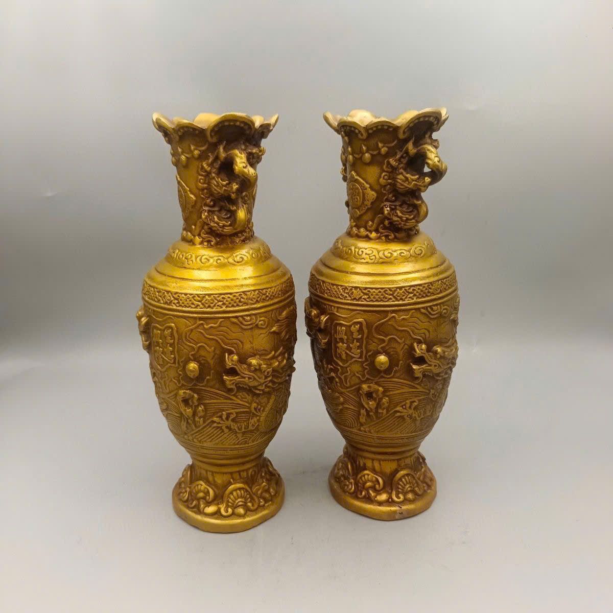  Cặp bình đồng vàng Song Long Hý Châu BKMECN-9427 