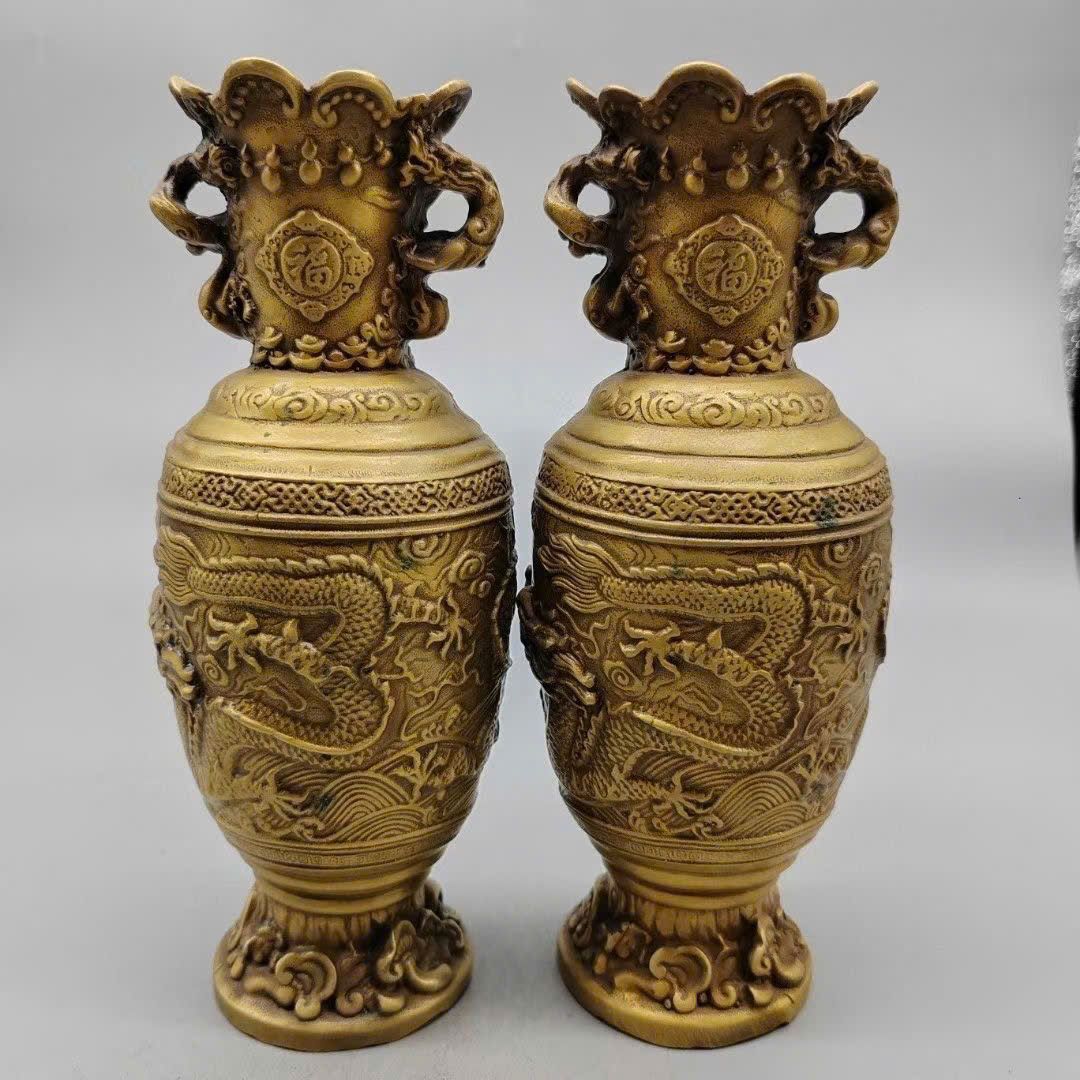  Cặp bình Rồng Phượng đồng cũ sưu tầm BKMECN-9428 