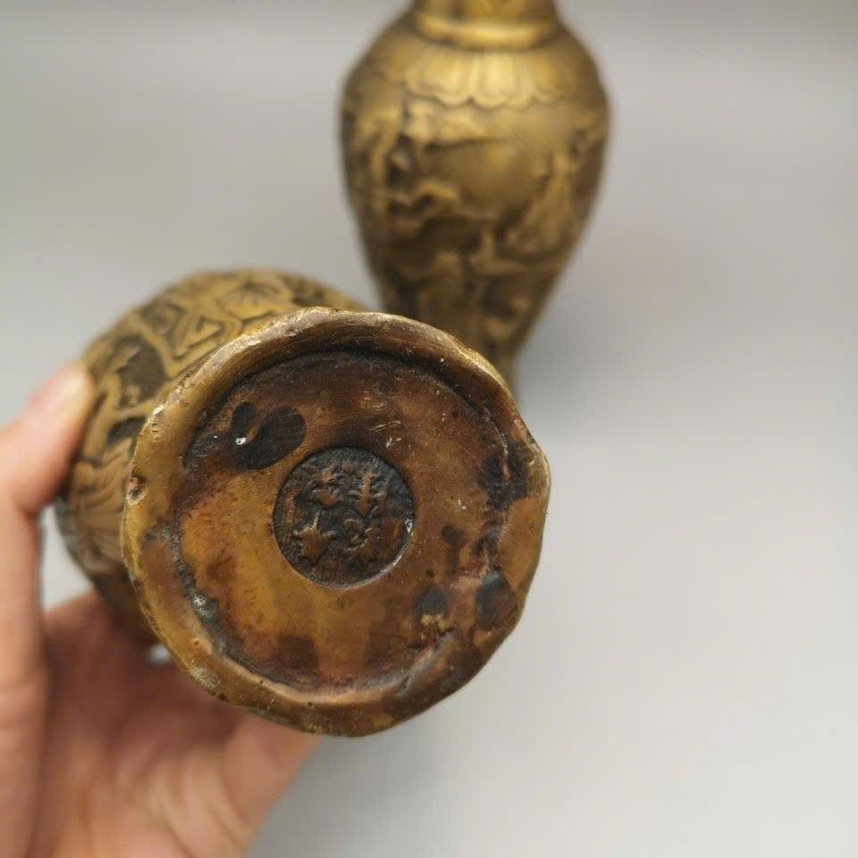  Cặp Bình Đồng Cũ Phúc Thọ sưu tầm BKMECN-9430 