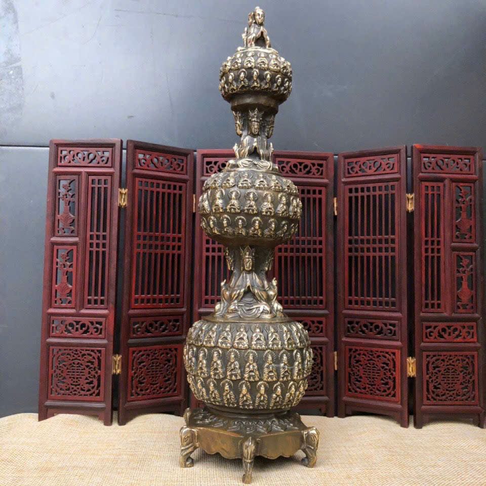  Tháp Vạn Phật đồng cũ sưu tầm BKMECN-9443 