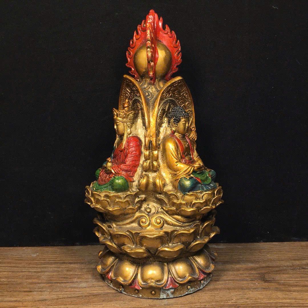  Tượng Tam Thế Phật đồng pháp lam sưu tầm BKMECN-9447 