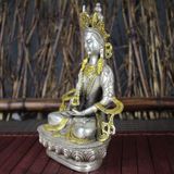  Tượng Phật tráng bạc đồng xưa sưu tầm BKMECN-9448 