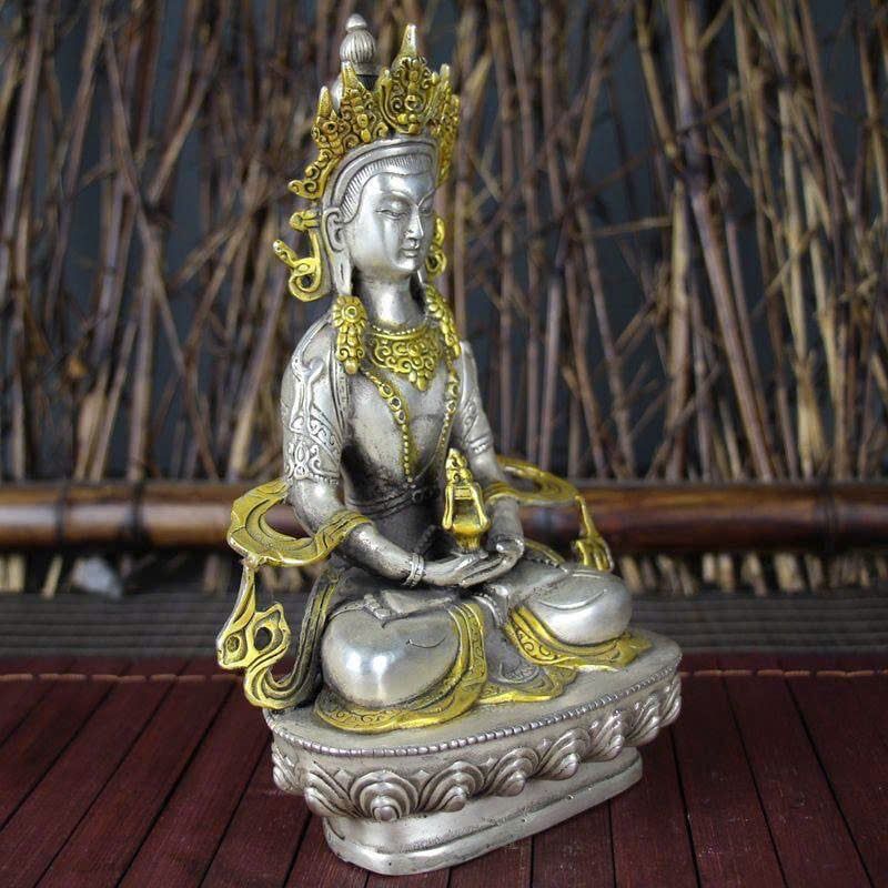  Tượng Phật tráng bạc đồng xưa sưu tầm BKMECN-9448 