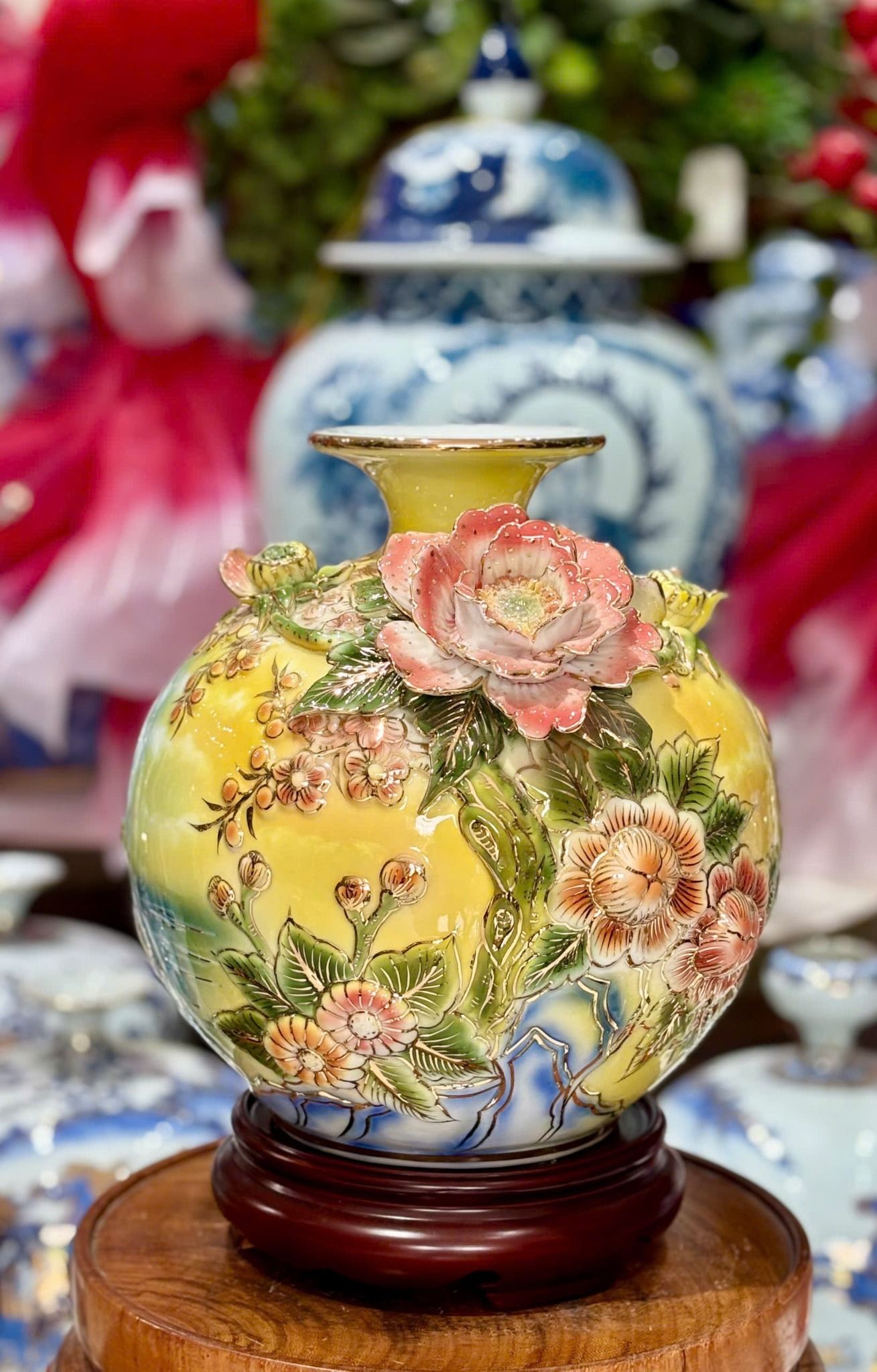  Bình hút lộc đắp nổi cao cấp Bát Tràng BKCECN-9436 