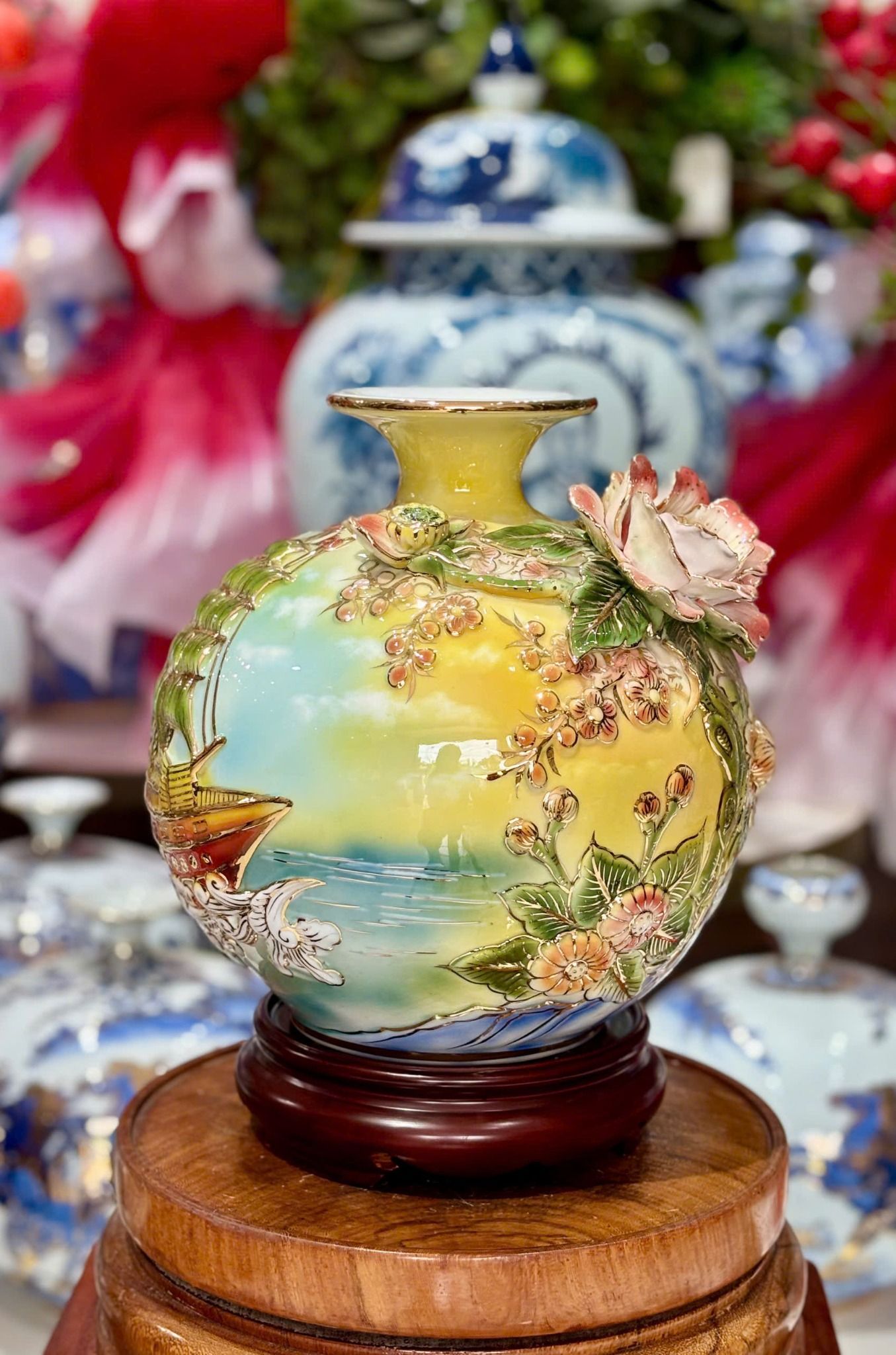  Bình hút lộc đắp nổi cao cấp Bát Tràng BKCECN-9436 