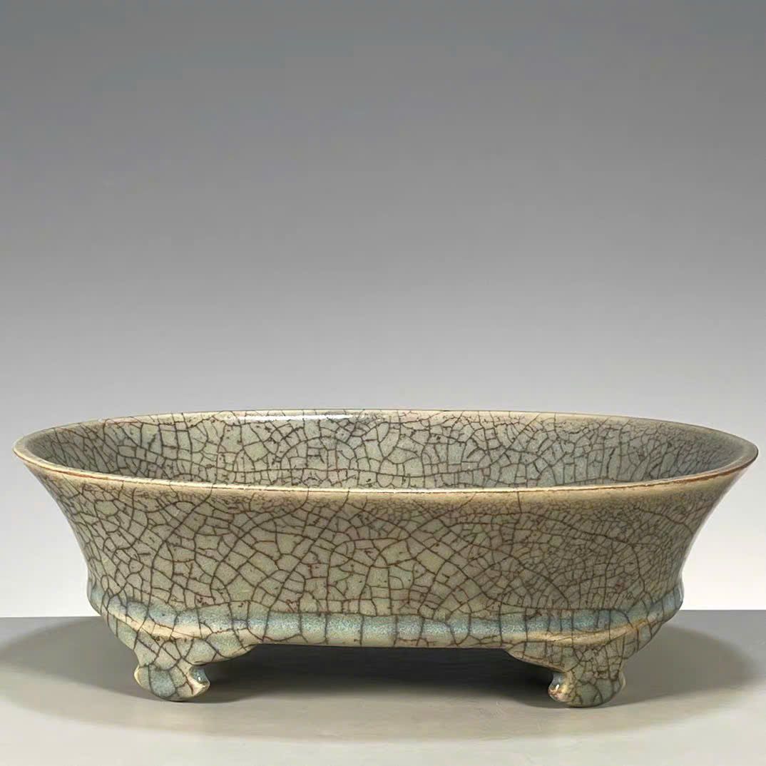  Chậu 4 chân sưu tầm rạn rõ men già hàng nung củi BKSTCN-9441 