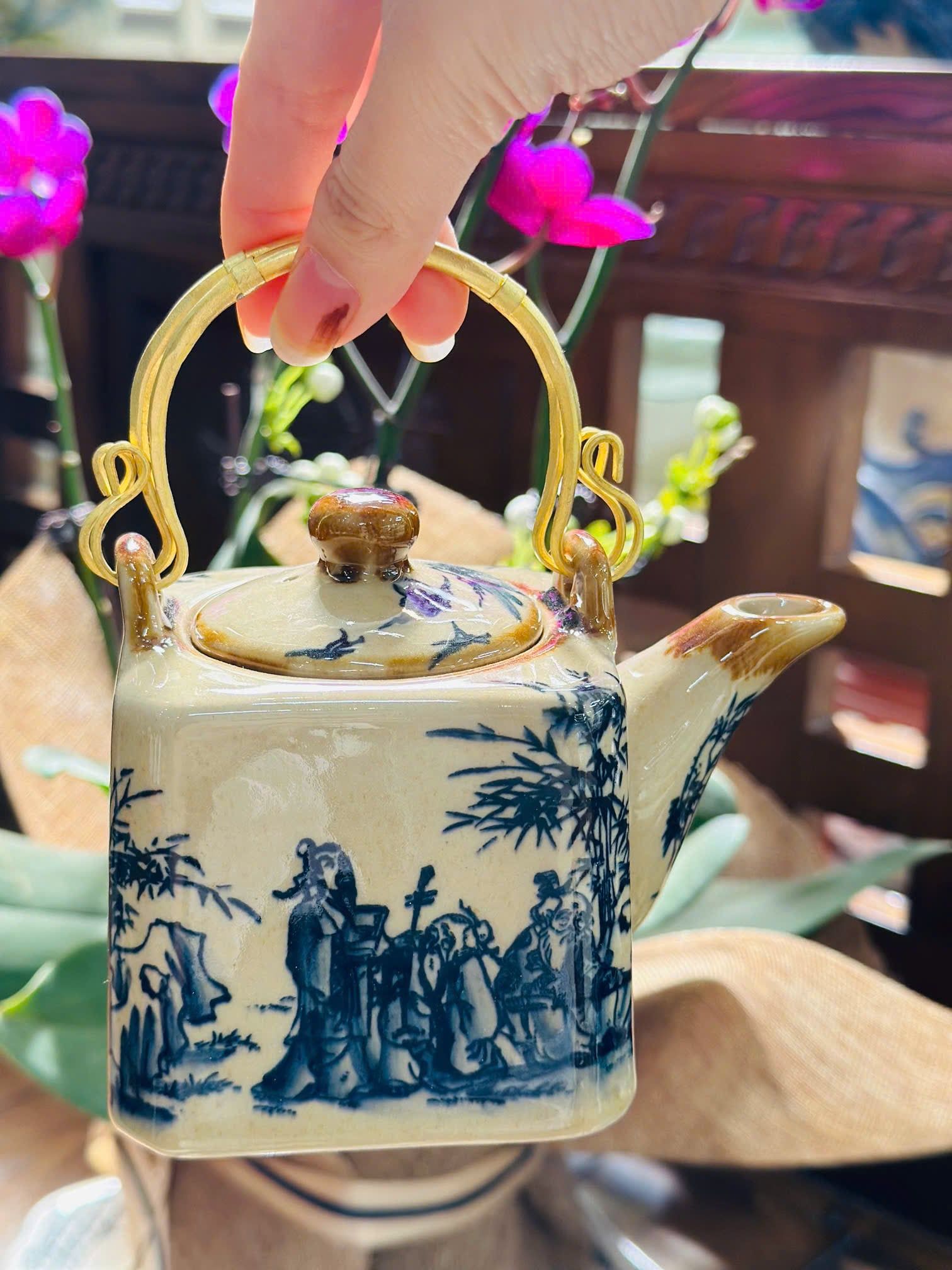  Bộ ấm chén men rạn Trúc Lâm Thất Hiền Bát Tràng BKCECN-9508 