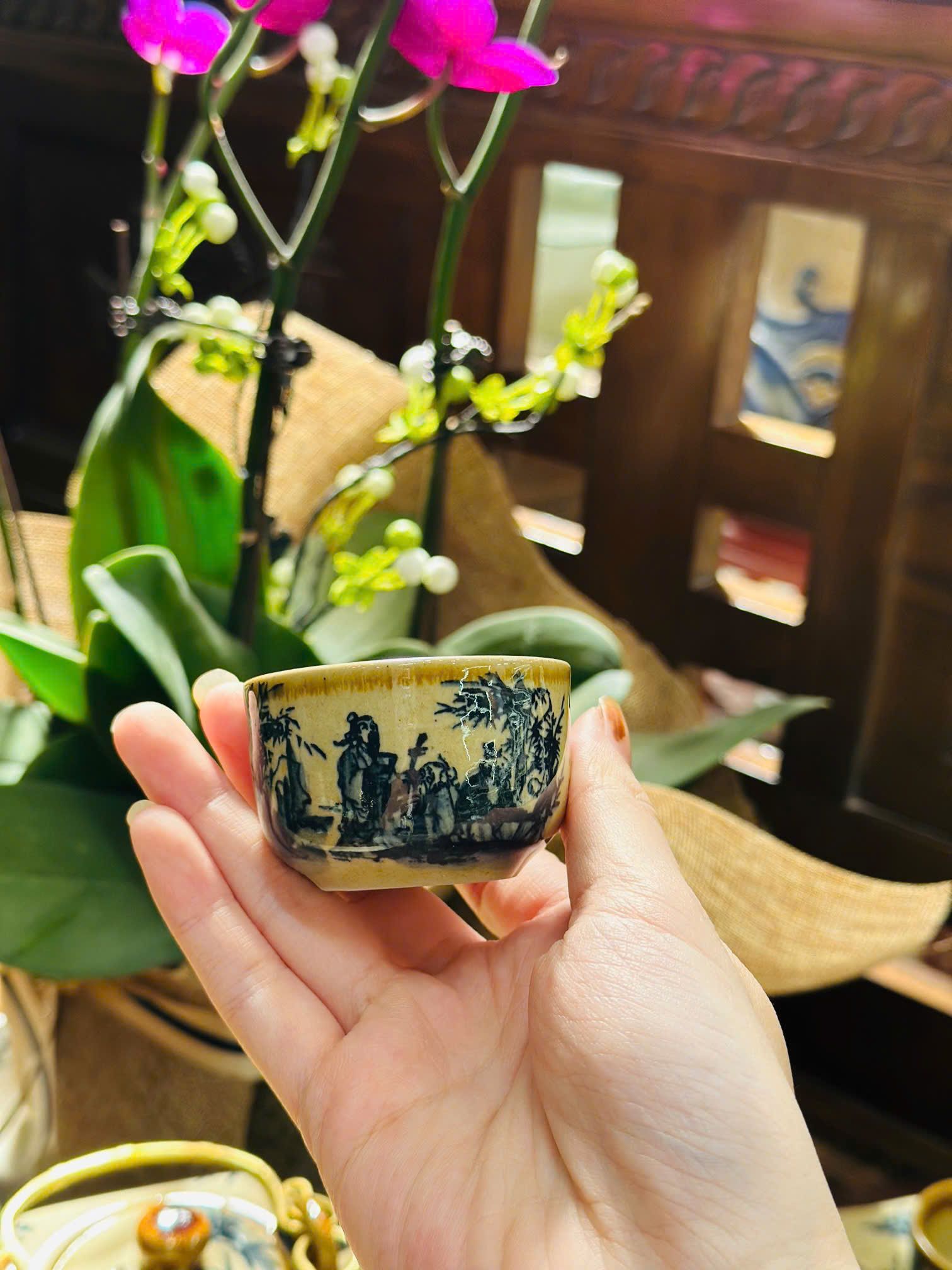  Bộ ấm chén men rạn Trúc Lâm Thất Hiền Bát Tràng BKCECN-9508 