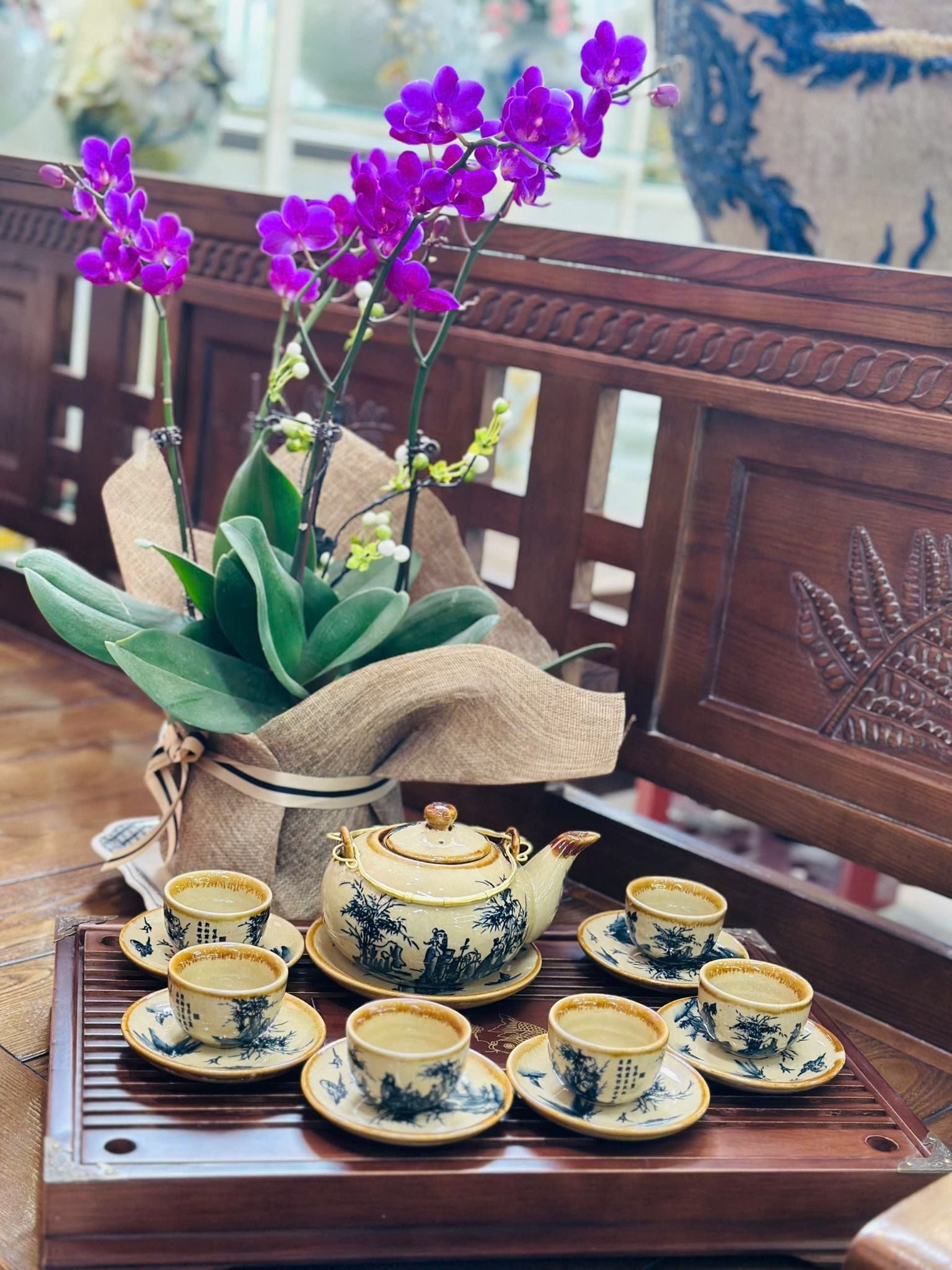  Bộ ấm chén phong cách cổ men rạn Bát Tràng quai đồng BKCECN-9509 