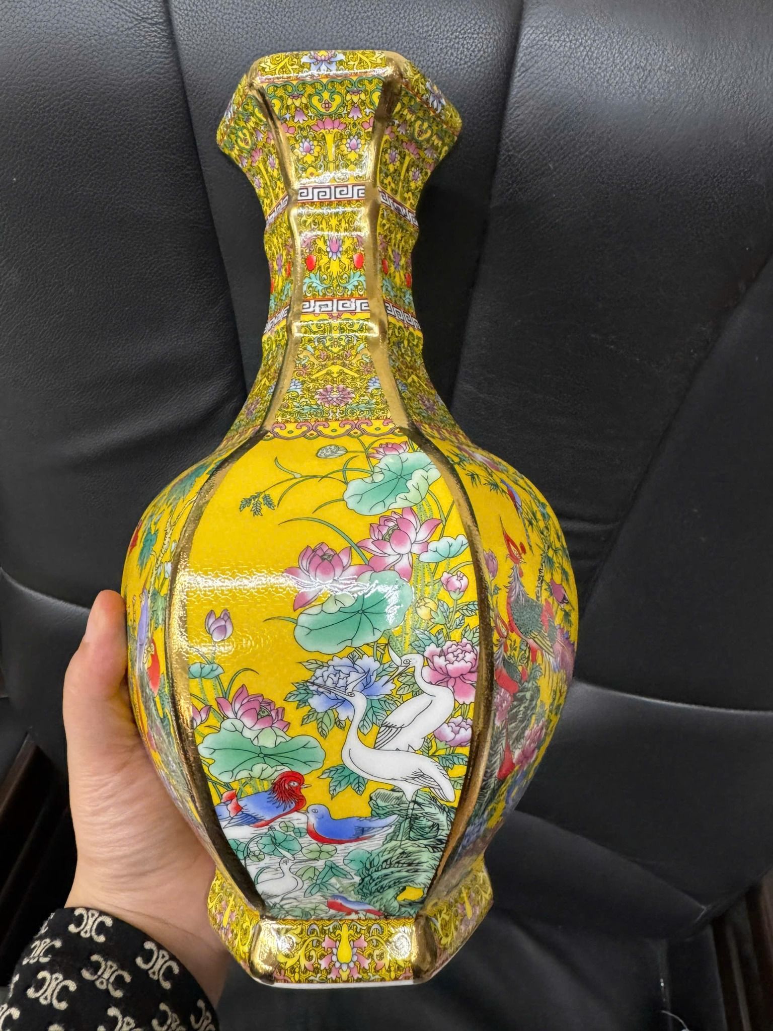  Bình Đa Giác Hoa Điểu 4 Mùa men Pháp Lang sưu tầm BKCECN-9520 