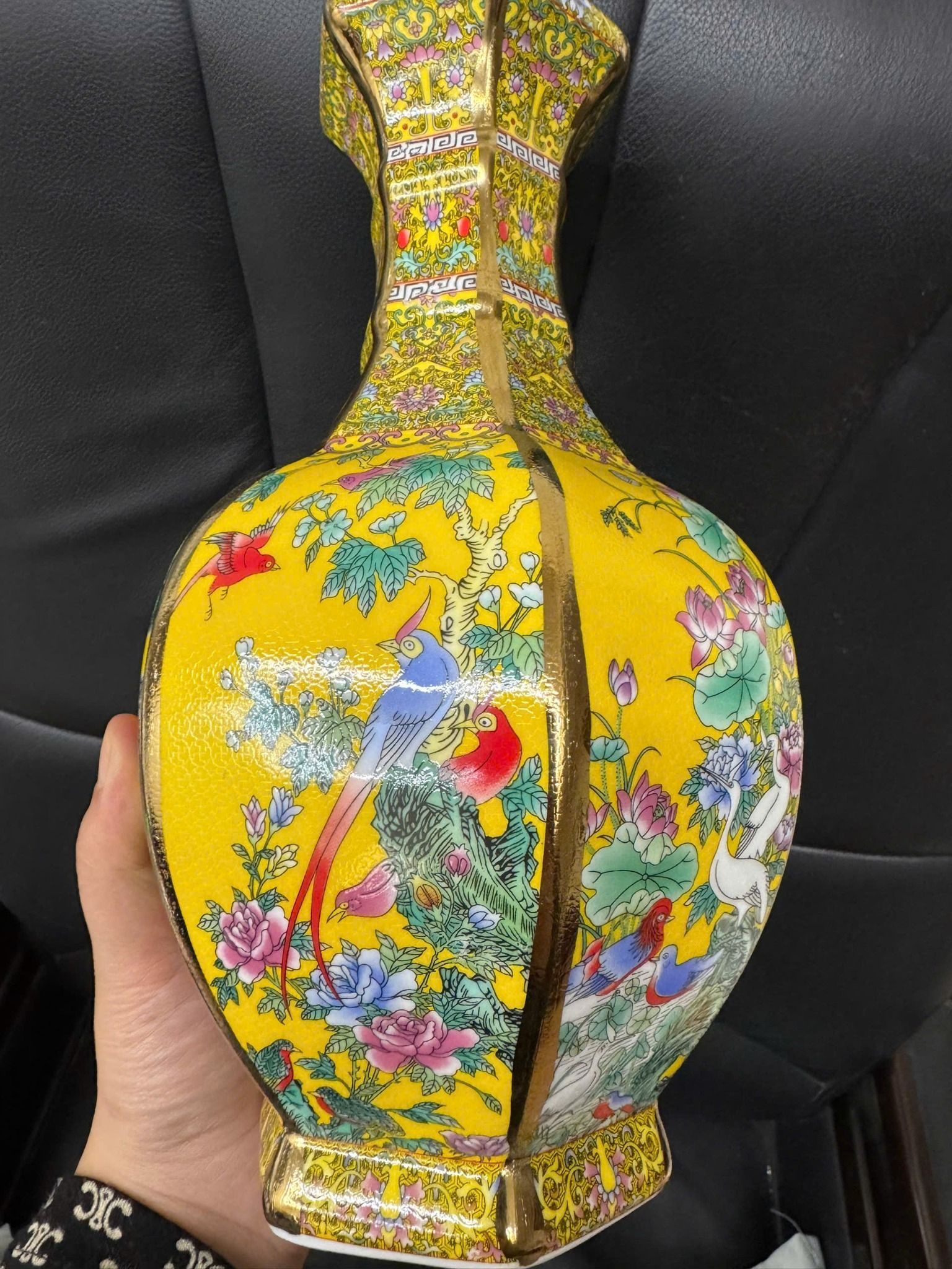  Bình Đa Giác Hoa Điểu 4 Mùa men Pháp Lang sưu tầm BKCECN-9520 