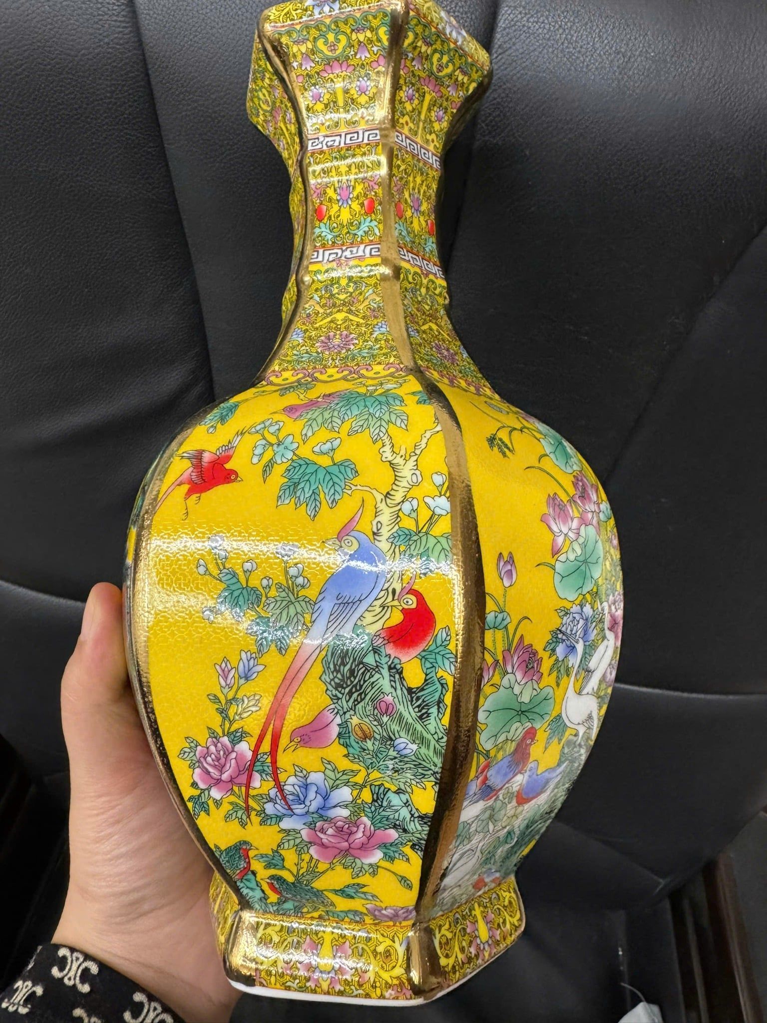  Bình Đa Giác Hoa Điểu 4 Mùa men Pháp Lang sưu tầm BKCECN-9520 