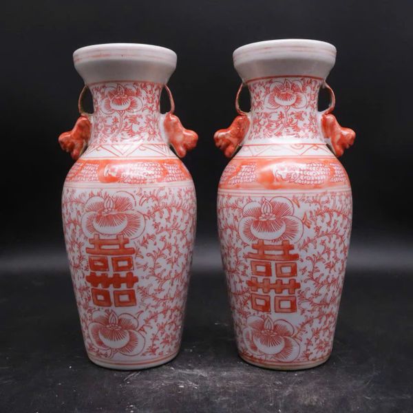  Cặp Bình Song Hỷ Vẽ Tay Nung Củi BKCECN-9532 