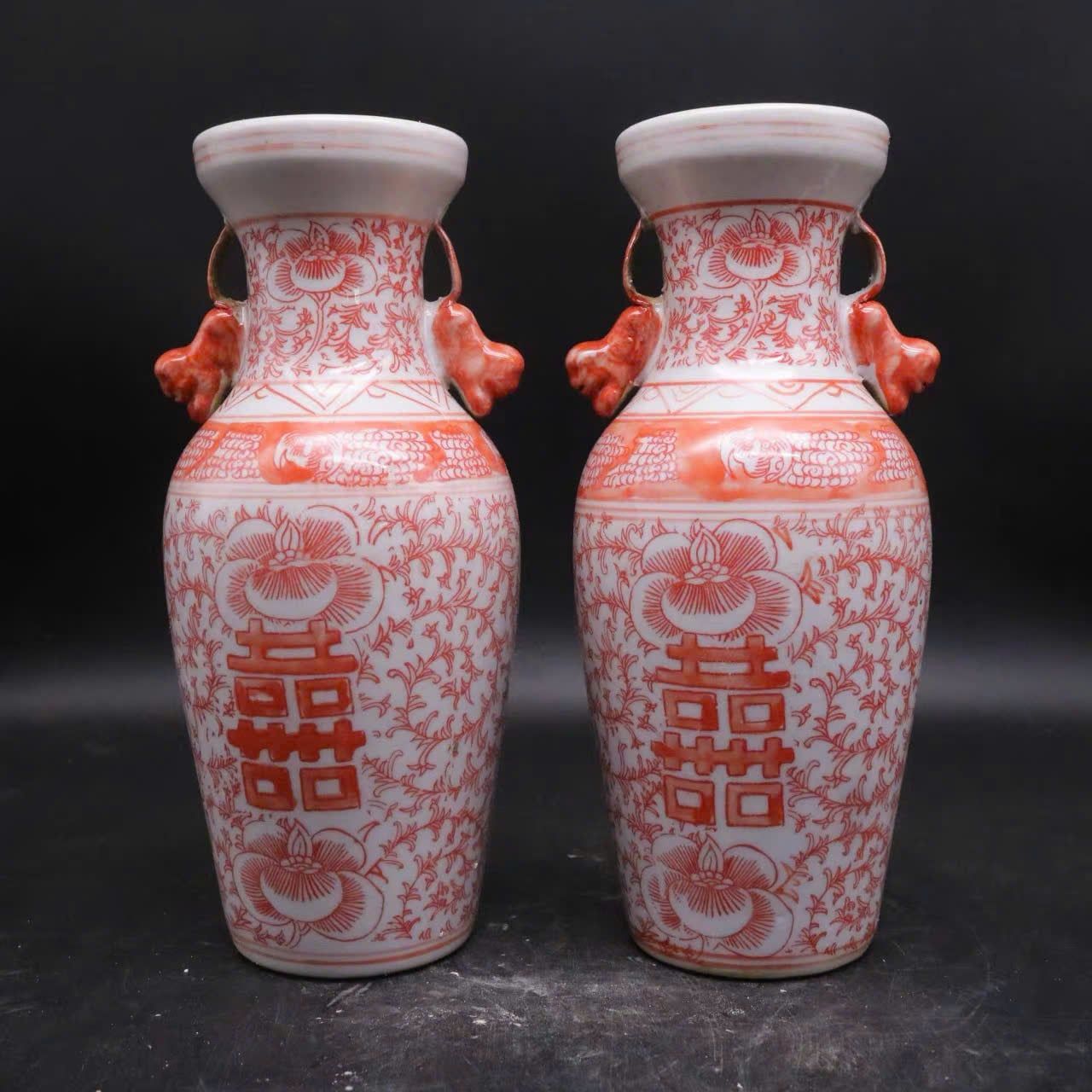  Cặp Bình Song Hỷ Vẽ Tay Nung Củi BKCECN-9532 