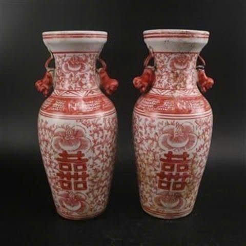  Cặp Bình Song Hỷ Vẽ Tay Nung Củi BKCECN-9532 