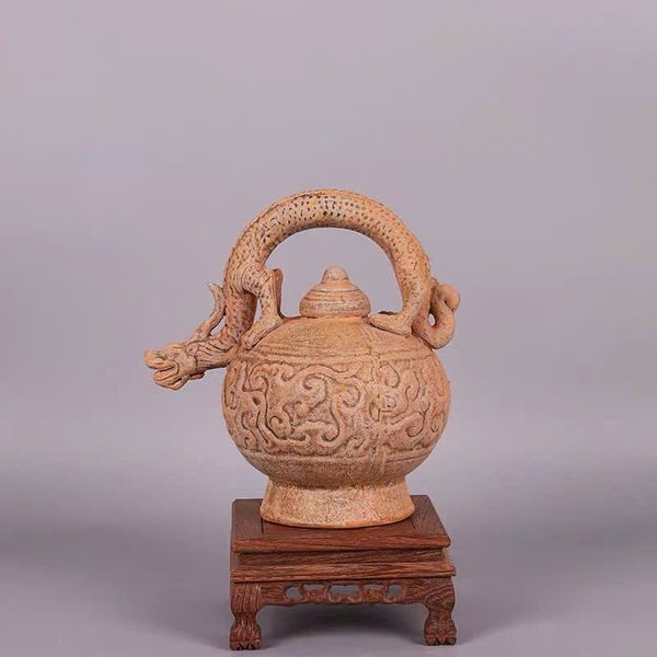  Bình Rồng xưa đắp nổi men già nung củi BKCECN-9537 