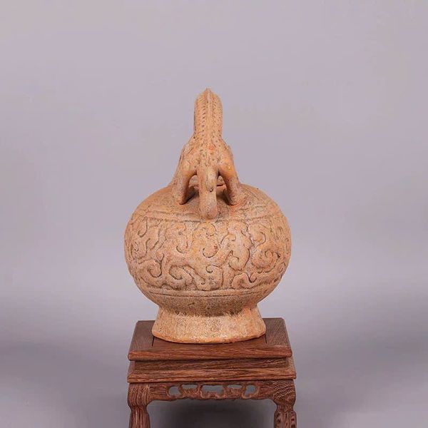  Bình Rồng xưa đắp nổi men già nung củi BKCECN-9537 