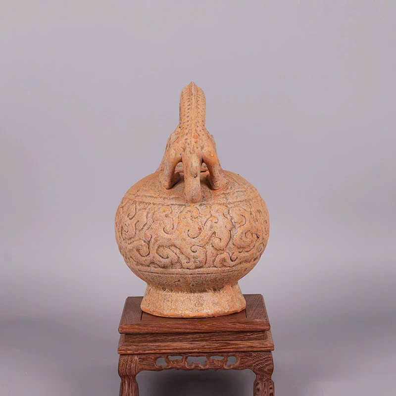  Bình Rồng xưa đắp nổi men già nung củi BKCECN-9537 